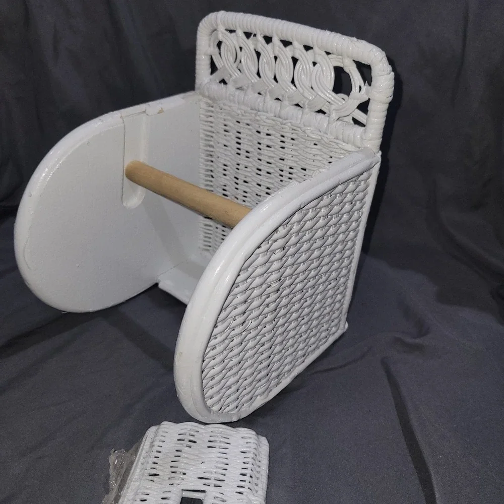 Vintage White Wicker Toilet Paper Holder Light Switch Cover Plate